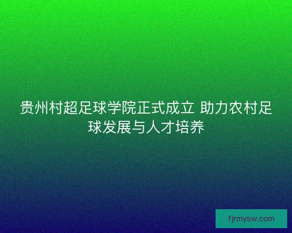 贵州村超足球学院正式成立 助力农村足球发展与人才培养